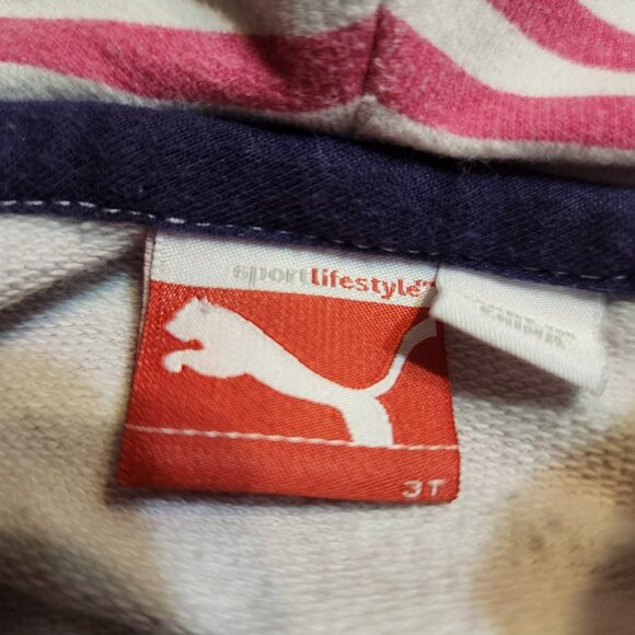 Puma 3T Hooded Sweatshirt Pink White Stripes Navy Hood Logo Toddler Girls - Picture 3 of 6